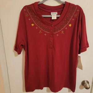 Jantzen Classics Top Womens Large Embroidered Floral Flowers NWT